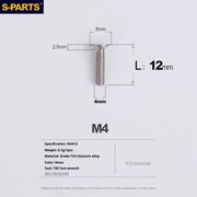 S-PARTS M4 Countersunk Titanium Screws — L8–45mm L12mm