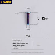 S-PARTS M4 Countersunk Titanium Screws — L8–45mm L12mm Blue