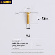 S-PARTS M4 Countersunk Titanium Screws — L8–45mm L12mm Gold