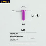 S-PARTS M4 Countersunk Titanium Screws — L8–45mm L14mm Purple