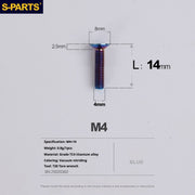 S-PARTS M4 Countersunk Titanium Screws — L8–45mm L14mm Blue
