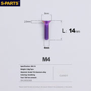 S-PARTS M4 Countersunk Titanium Screws — L8–45mm L14mm Candy