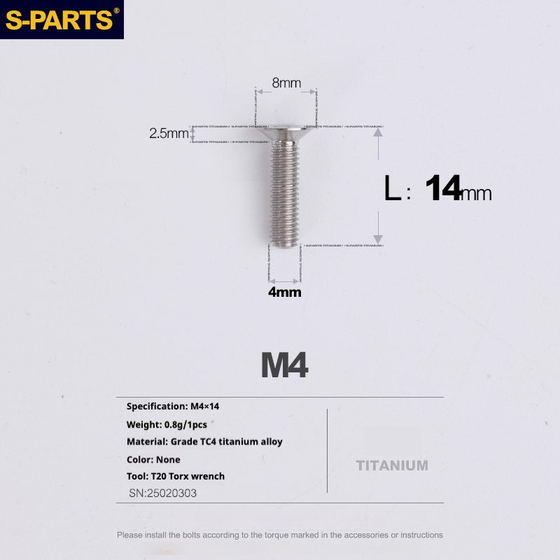 S-PARTS M4 Countersunk Titanium Screws — L8–45mm L14mm