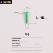S-PARTS M4 Countersunk Titanium Screws — L8–45mm L16mm Green
