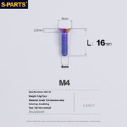 S-PARTS M4 Countersunk Titanium Screws — L8–45mm L16mm Candy