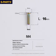 S-PARTS M4 Countersunk Titanium Screws — L8–45mm L16mm Rainbow