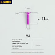 S-PARTS M4 Countersunk Titanium Screws — L8–45mm L18mm Purple