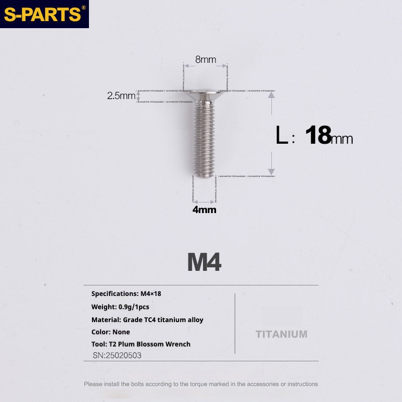 S-PARTS M4 Countersunk Titanium Screws — L8–45mm L18mm