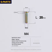 S-PARTS M4 Countersunk Titanium Screws — L8–45mm L20mm Rainbow