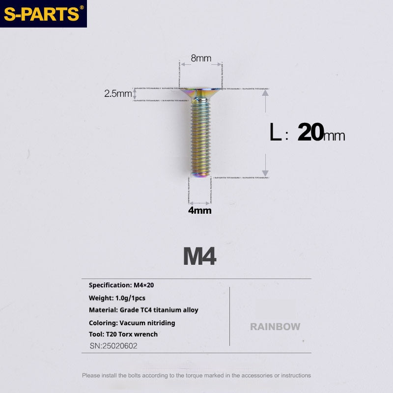S-PARTS M4 Countersunk Titanium Screws — L8–45mm L20mm Rainbow