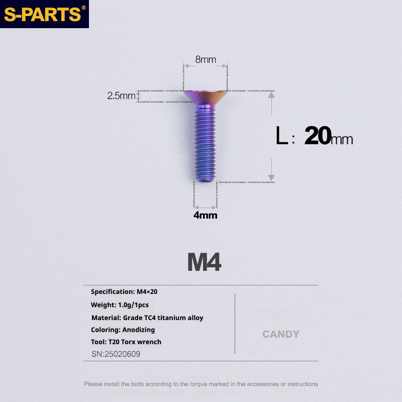 S-PARTS M4 Countersunk Titanium Screws — L8–45mm L20mm Candy