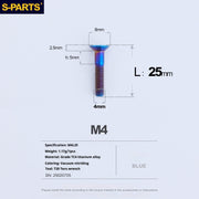 S-PARTS M4 Countersunk Titanium Screws — L8–45mm L25mm Blue