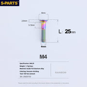 S-PARTS M4 Countersunk Titanium Screws — L8–45mm L25mm Rainbow
