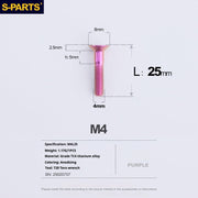 S-PARTS M4 Countersunk Titanium Screws — L8–45mm L25mm Purple