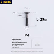 S-PARTS M4 Countersunk Titanium Screws — L8–45mm L25mm Black