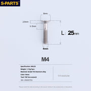 S-PARTS M4 Countersunk Titanium Screws — L8–45mm L25mm