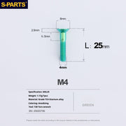 S-PARTS M4 Countersunk Titanium Screws — L8–45mm L25mm Green