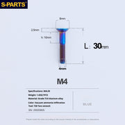 S-PARTS M4 Countersunk Titanium Screws — L8–45mm L30mm Blue
