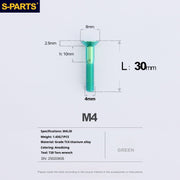 S-PARTS M4 Countersunk Titanium Screws — L8–45mm L30mm Green