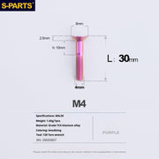 S-PARTS M4 Countersunk Titanium Screws — L8–45mm L30mm Purple