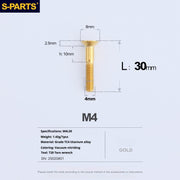 S-PARTS M4 Countersunk Titanium Screws — L8–45mm L30mm Gold