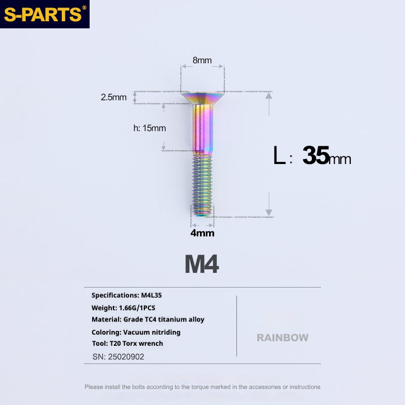 S-PARTS M4 Countersunk Titanium Screws — L8–45mm L35mm Rainbow