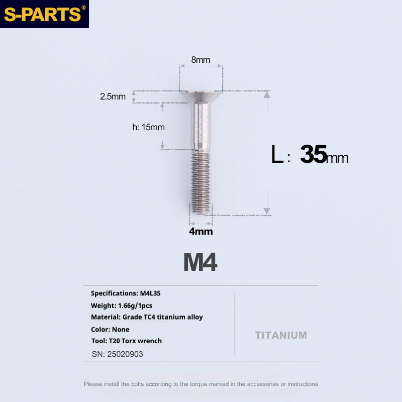S-PARTS M4 Countersunk Titanium Screws — L8–45mm L35mm