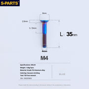 S-PARTS M4 Countersunk Titanium Screws — L8–45mm L35mm Blue