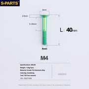 S-PARTS M4 Countersunk Titanium Screws — L8–45mm L40mm Green