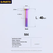 S-PARTS M4 Countersunk Titanium Screws — L8–45mm L40mm Candy