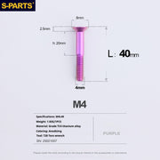 S-PARTS M4 Countersunk Titanium Screws — L8–45mm L40mm Purple