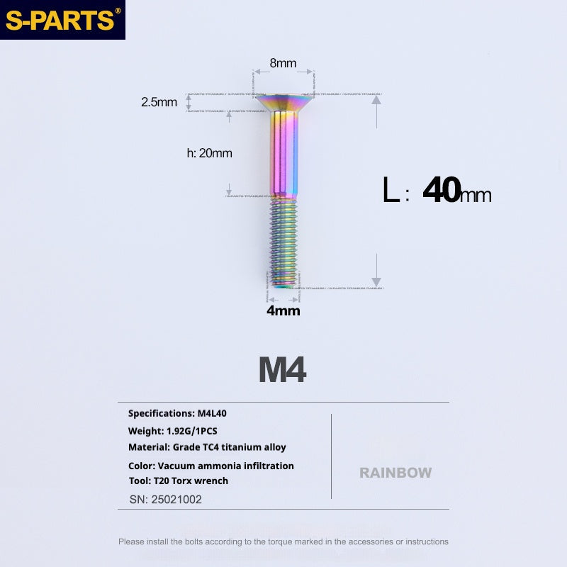 S-PARTS M4 Countersunk Titanium Screws — L8–45mm L40mm Rainbow