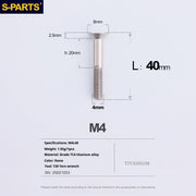 S-PARTS M4 Countersunk Titanium Screws — L8–45mm L40mm