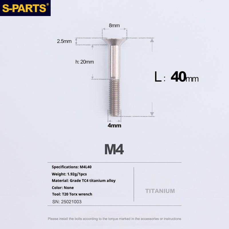 S-PARTS M4 Countersunk Titanium Screws — L8–45mm L40mm
