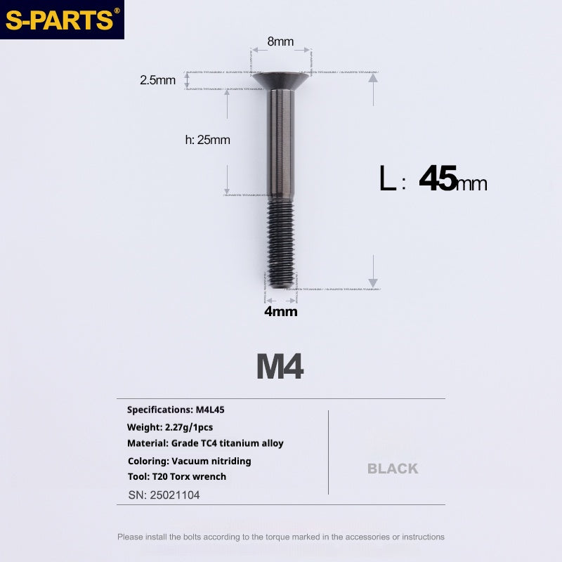 S-PARTS M4 Countersunk Titanium Screws — L8–45mm L45mm Black