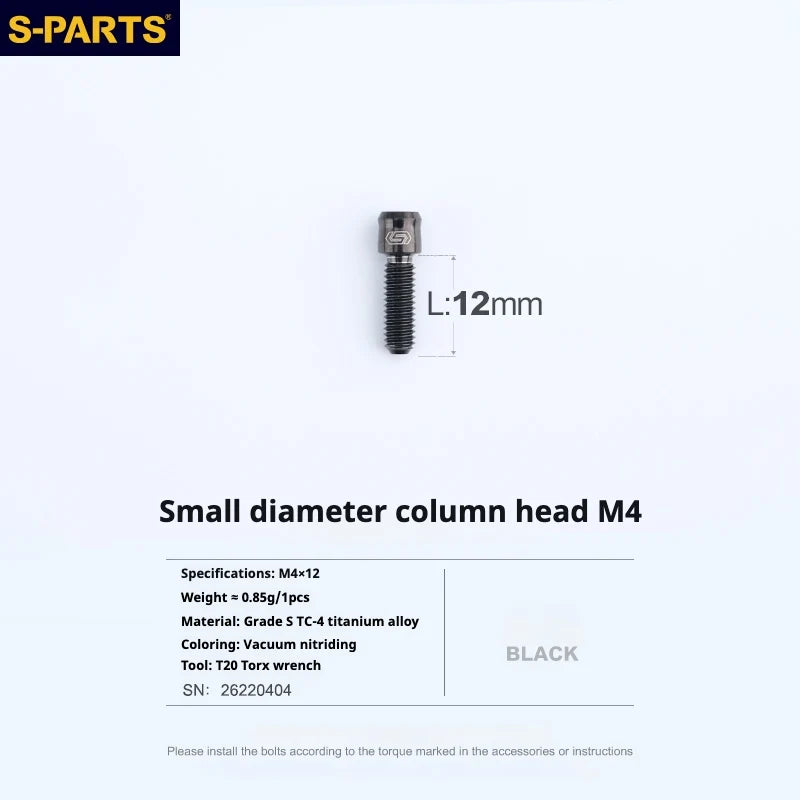 S-PARTS M4 × 6–50mm Titanium Small Column Head Screws M4X12 Black