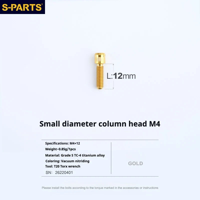 S-PARTS M4 × 6–50mm Titanium Small Column Head Screws M4X12 Gold