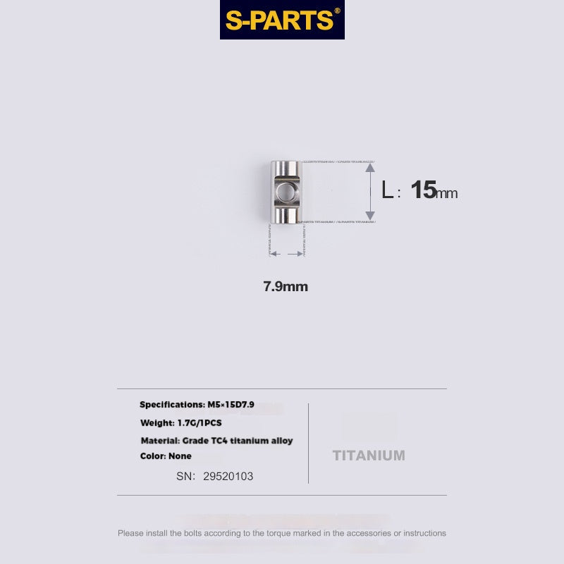 S-PARTS M5 Titanium Seatpost Bolt, Barrel Nut & Washer Hardware Cylindrical Nut M5×15D7.9