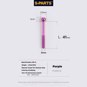 S-PARTS M5 Titanium Seatpost Bolt, Barrel Nut & Washer Hardware M5 L41 Purple