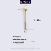 S-PARTS M5 Titanium Seatpost Bolt, Barrel Nut & Washer Hardware M5 L47 Gold