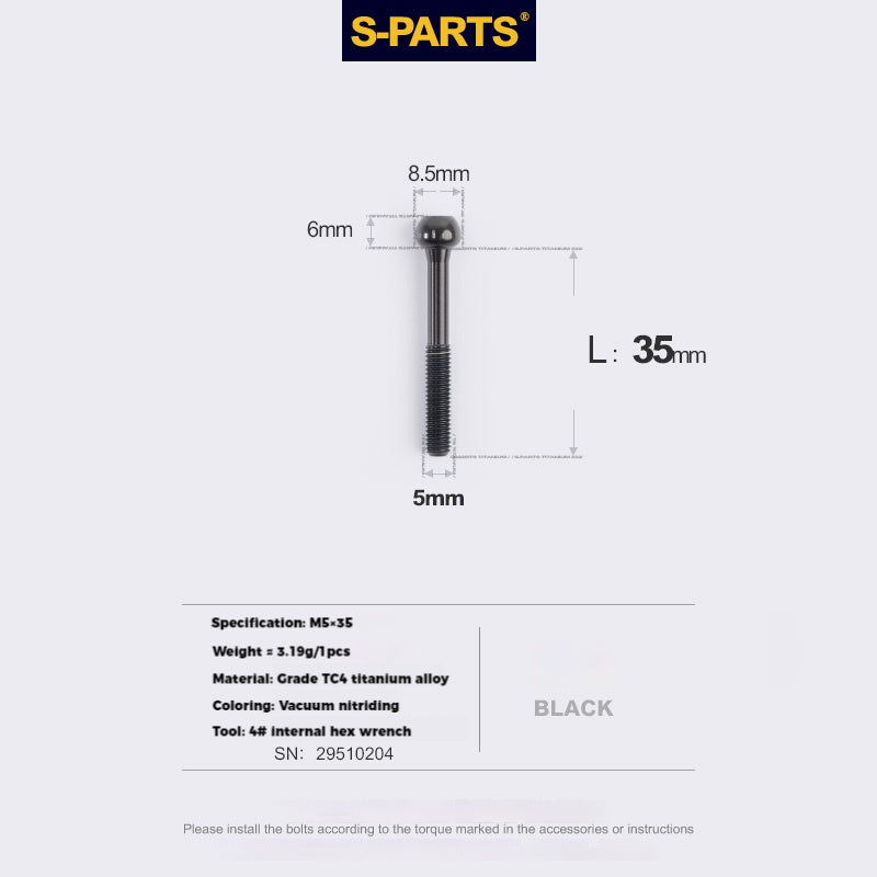 S-PARTS M5 Titanium Seatpost Bolt, Barrel Nut & Washer Hardware M5 L35 Black
