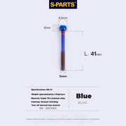 S-PARTS M5 Titanium Seatpost Bolt, Barrel Nut & Washer Hardware M5 L41 Blue