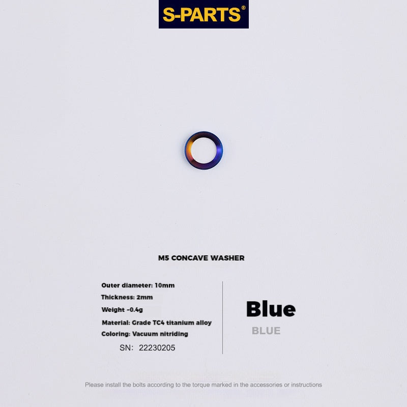 S-PARTS M5 Titanium Seatpost Bolt, Barrel Nut & Washer Hardware Concave Washer M5 D9 Blue