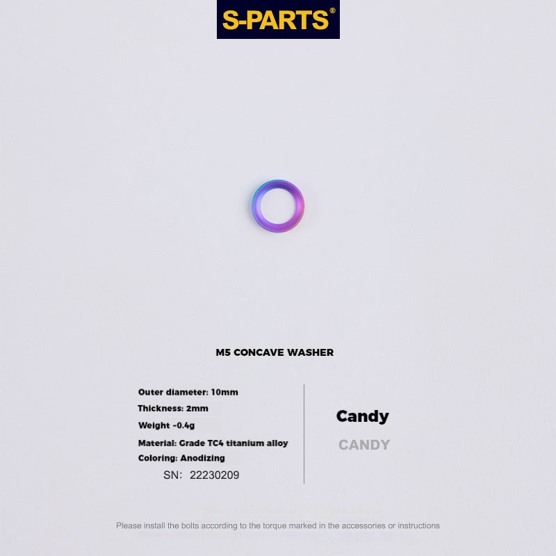 S-PARTS M5 Titanium Seatpost Bolt, Barrel Nut & Washer Hardware Concave Washer M5 D9 Candy