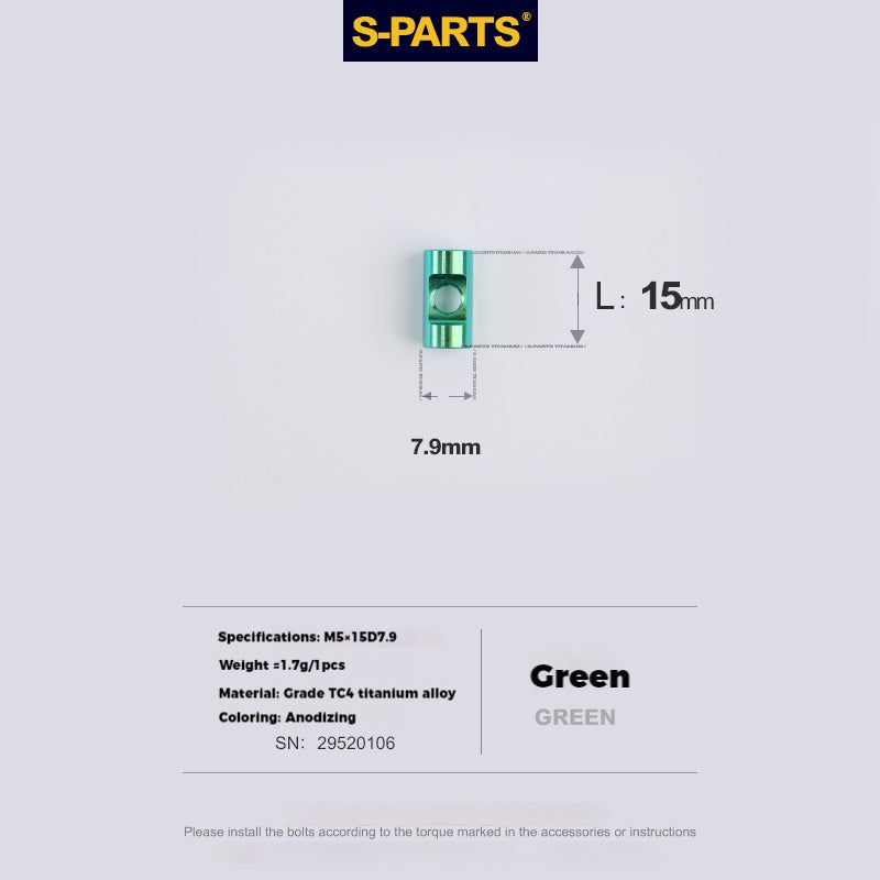 S-PARTS M5 Titanium Seatpost Bolt, Barrel Nut & Washer Hardware Cylindrical Nut M5×15D7.9 Green