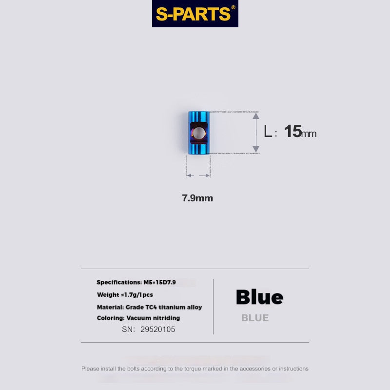 S-PARTS M5 Titanium Seatpost Bolt, Barrel Nut & Washer Hardware Cylindrical Nut M5×15D7.9 Blue