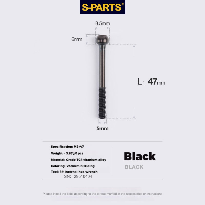 S-PARTS M5 Titanium Seatpost Bolt, Barrel Nut & Washer Hardware M5 L47 Black