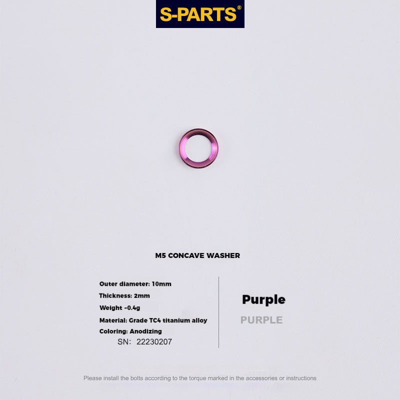 S-PARTS M5 Titanium Seatpost Bolt, Barrel Nut & Washer Hardware Concave Washer M5 D9 Purple