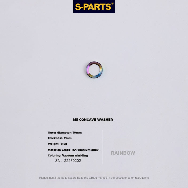 S-PARTS M5 Titanium Seatpost Bolt, Barrel Nut & Washer Hardware Concave Washer M5 D9 Rainbow