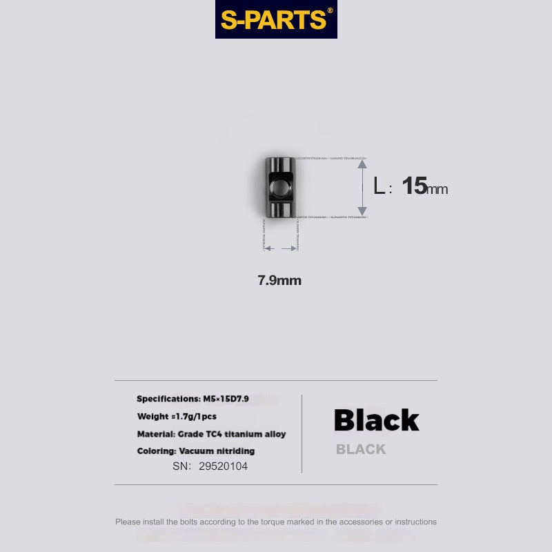 S-PARTS M5 Titanium Seatpost Bolt, Barrel Nut & Washer Hardware Cylindrical Nut M5×15D7.9 Black